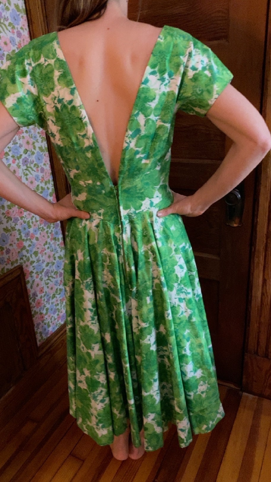 Gorgeous Custom Made Green Floral Dress, Mrs. Maisel