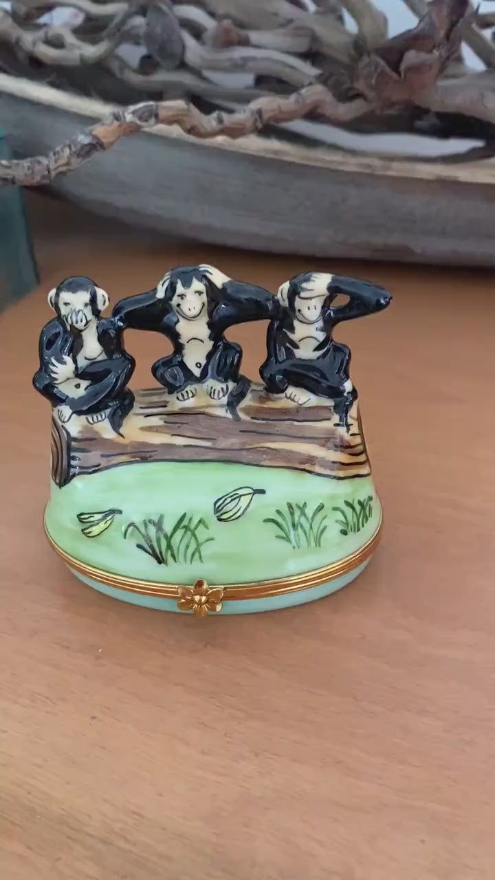 Load and play video in Gallery viewer, Vintage Limoges Monkey Pill Box, Speak
